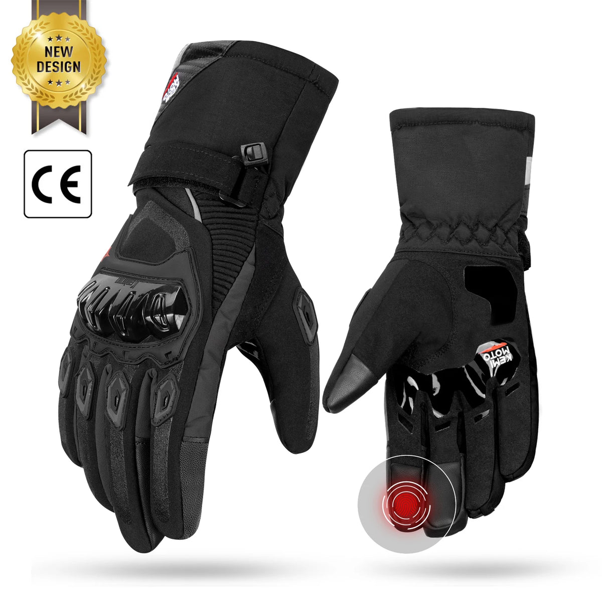 KEMiMOTO CE Motorcycle Gloves Winter Black Guantes Moto Invierno Warm Touch Screen Waterproof Windproof Gloves Protective