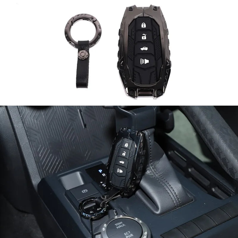 ZincAlloy Key Case Round Buckle Key Pouch Mecha Style Key Fob Cover Car Supplies For Toyota Tacoma 2024-2026 Toyota Tundra 2022+