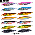 14Pcs Metal Jig VIB Fishing Lure 14G 21G 30G Sinking Lures Sea Jigs Spoon Winter Fishing Good For Fishing Jigging Hard Ice Bait