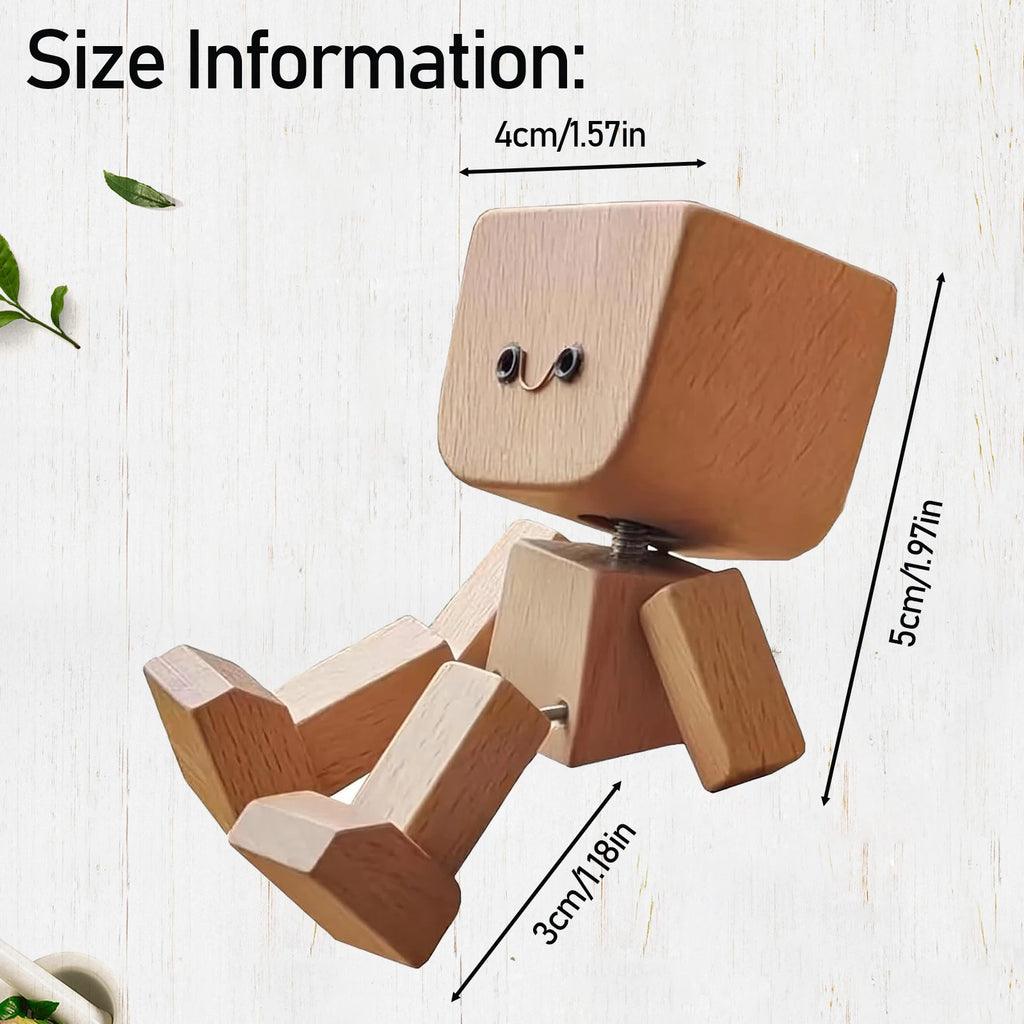 Cute Car Shaking Wooden Man Figurine Interior Wood Ornaments with 12 Magnetic Expressions Handmade Wooden Wiggle Ornament Gift