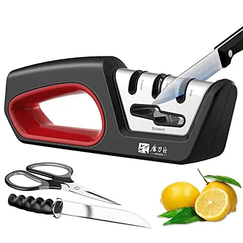 Four in one kitchen sharpener restores serrated blade knives and scissors, diamond tungsten steel ceramics kitchen tools