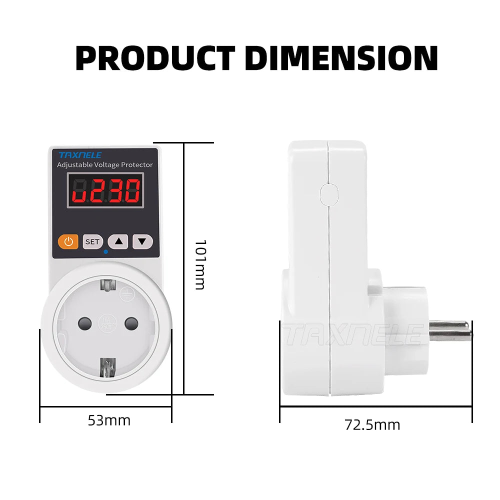 Automatic Voltage Protector Socket 220V 16A Adjustable Over/Under Voltage Cutoff, EU Plug