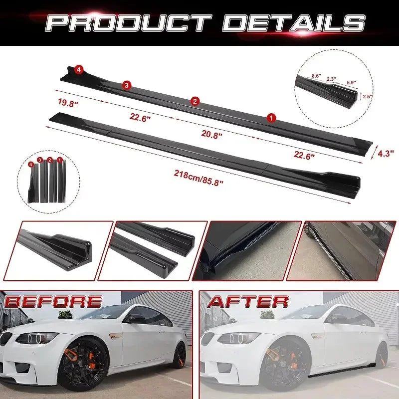 Universal Side Skirt Extension Lip Kit 2.18m Pair 8pcs Gloss Black or Reddish Black
