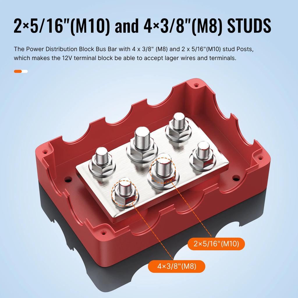 500A Marine Bus Bar 48V Automotive Power Distribution Block Big Current 6 Studs With Red Black Plastic Cover For Car Boat Auto