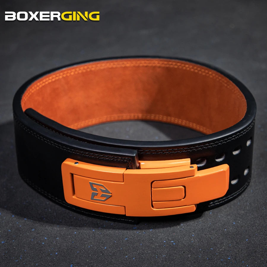 Adjustable Lever Weightlifting Belt Lumbar Support for Squat Deadlift, Black/Orange Buckle, XS-XL