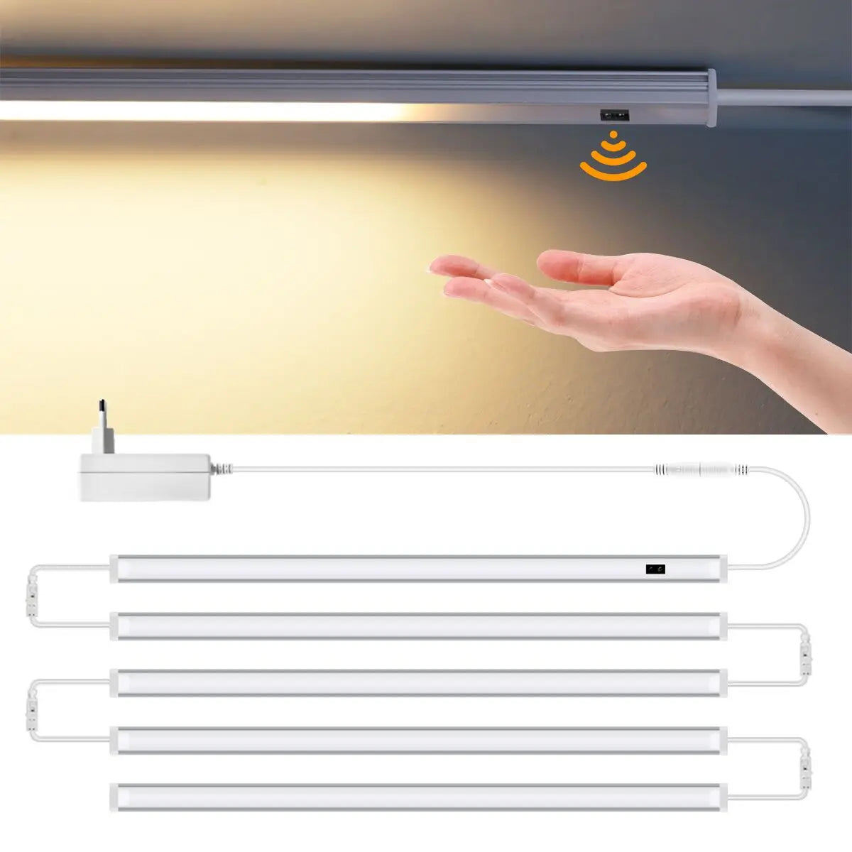 Kitchen Under Cabinet Sensor LED Lighting Kit Linkable LED Bar Light Hand Sweep Dimmable Switch Counter Shelf Workbench Closet