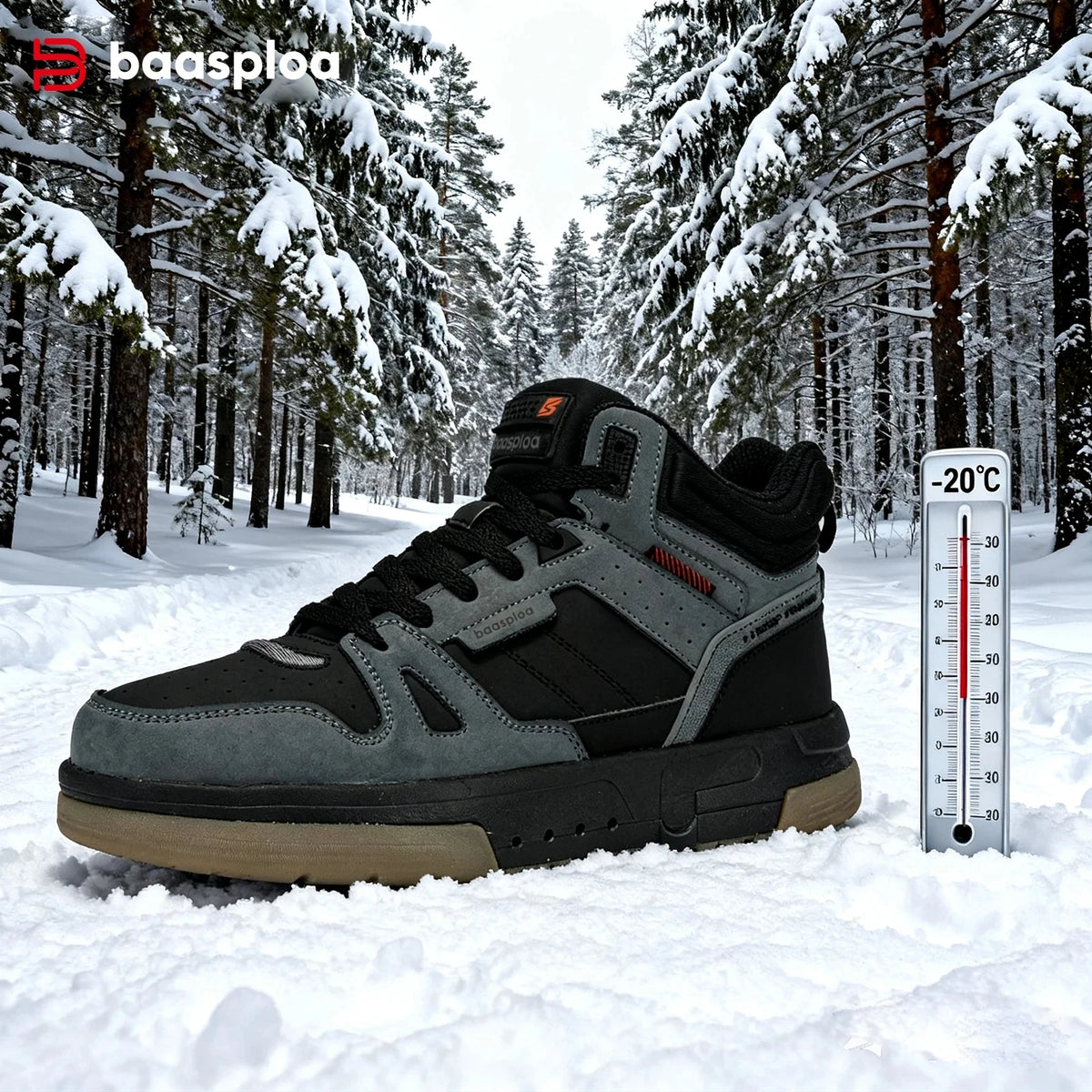 Baasploa Men Winter Sneakers Casual Skateboard Shoes for Men Comfort Plush Warm Cotton Shoes Non-Slip Outdoor Male Sneakers