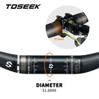 TOSEEK TM10 Grey Matte 3K Carbon Fibre Bike Handlebar MTB Bicycle Handlebars 31.8mm Rise or Flat Handlebar 580mm - 760mm