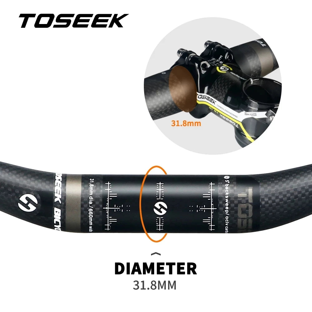 TOSEEK TM10 Grey Matte 3K Carbon Fibre Bike Handlebar MTB Bicycle Handlebars 31.8mm Rise or Flat Handlebar 580mm - 760mm