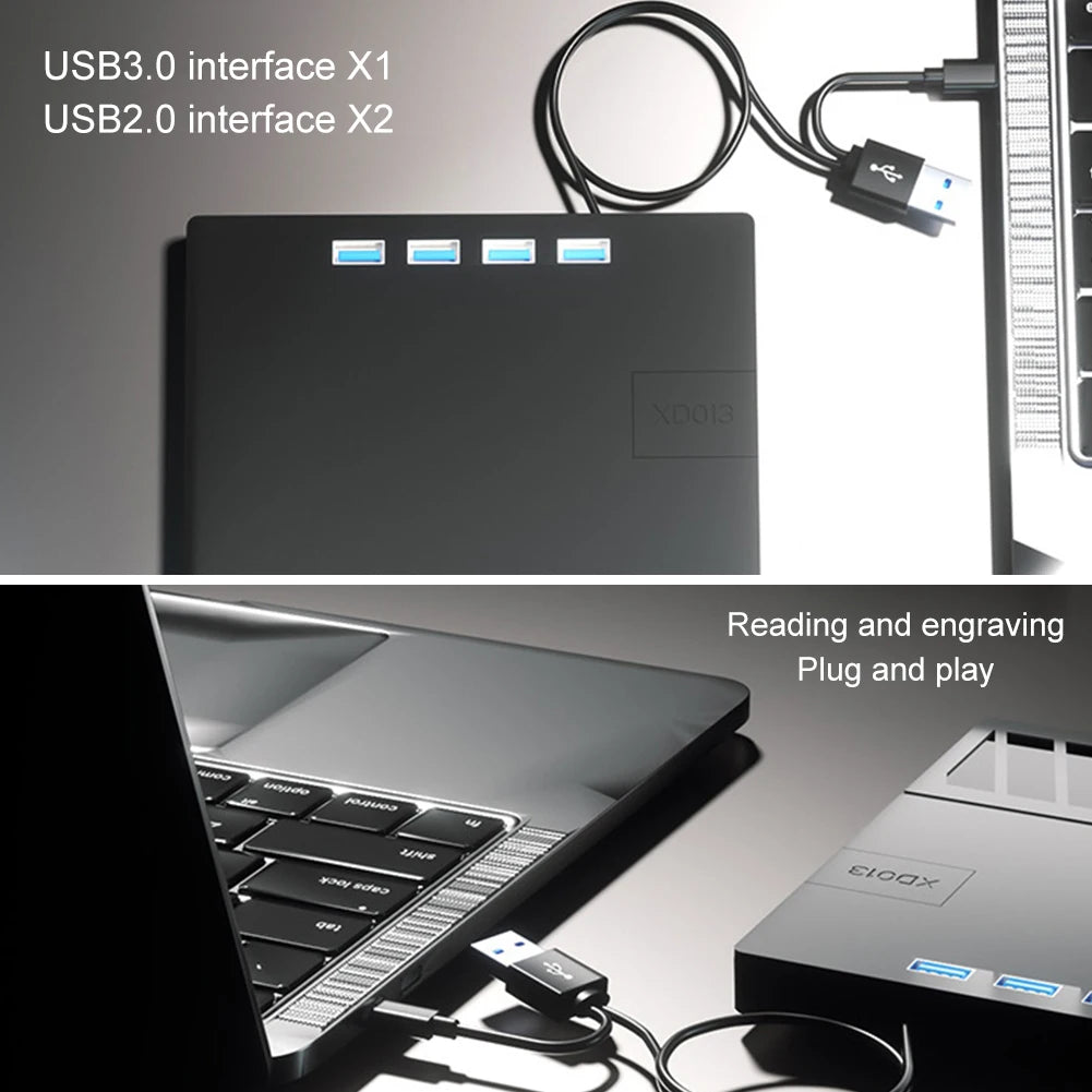 7-in-1 USB 3.0 Type-C External Blu-ray/DVD Drive Burner, Slim, Black, for Windows/Mac
