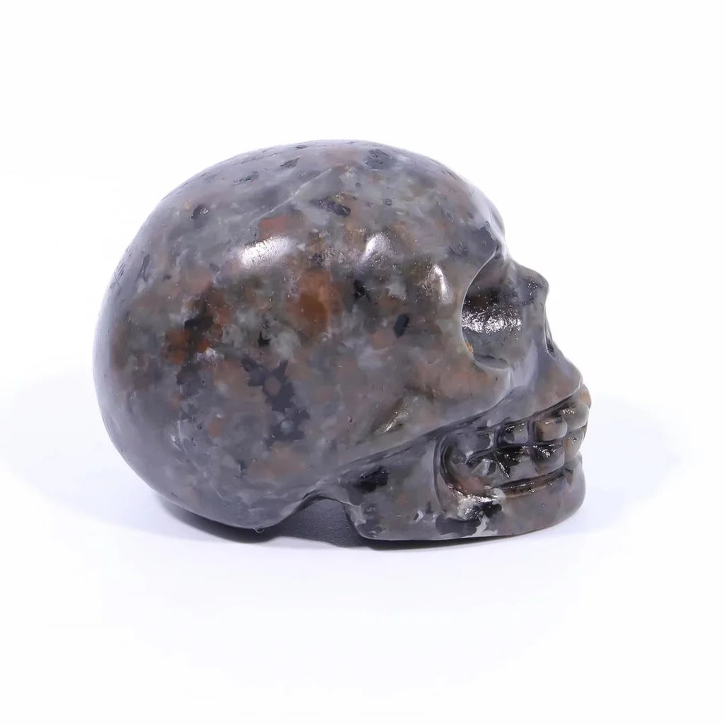Natural Crystal Skull Yooperlites Carved Skull Statue Craft Fire Stone Figurine Powerful Witchcraft For Halloween Decor Gift