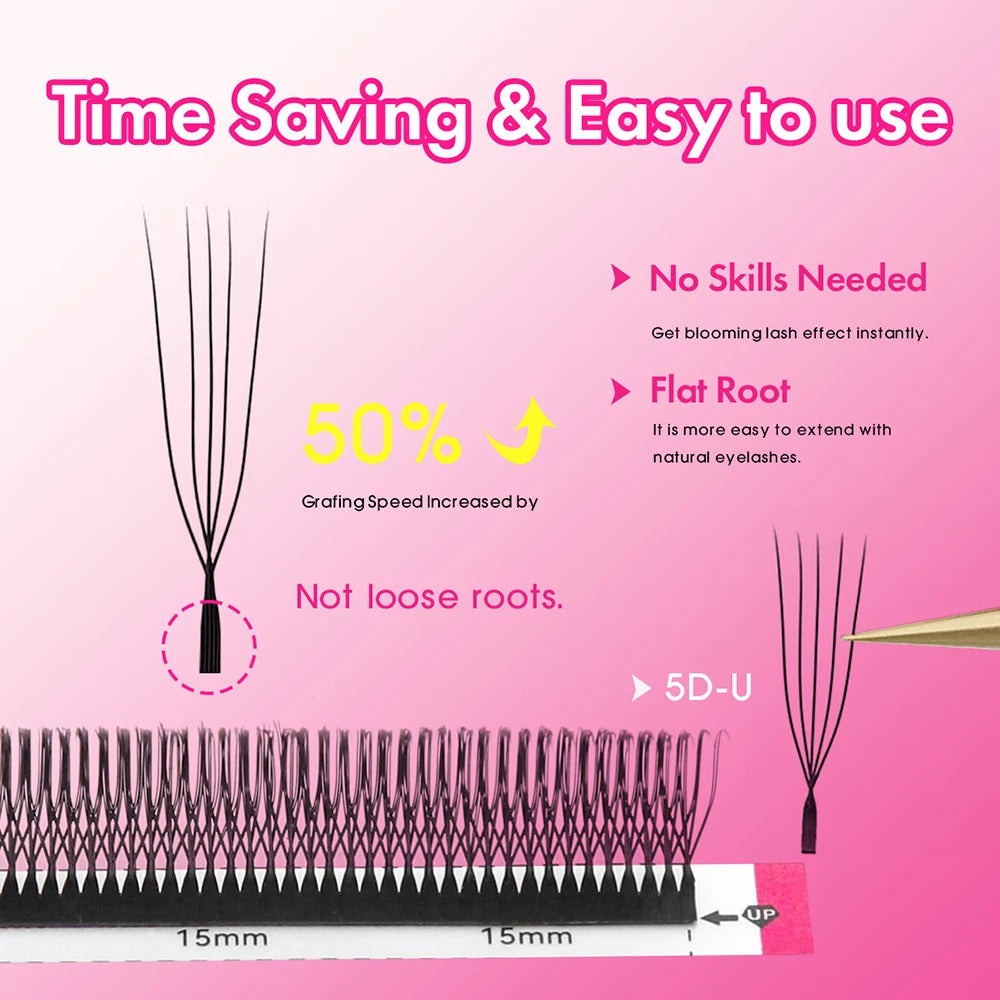 10cases/lot MASSCAKU U Shape 6D W Lash Extensions Mixed Length Handmade Double Tips Premade Fans Volume False Eyelashes in Stock