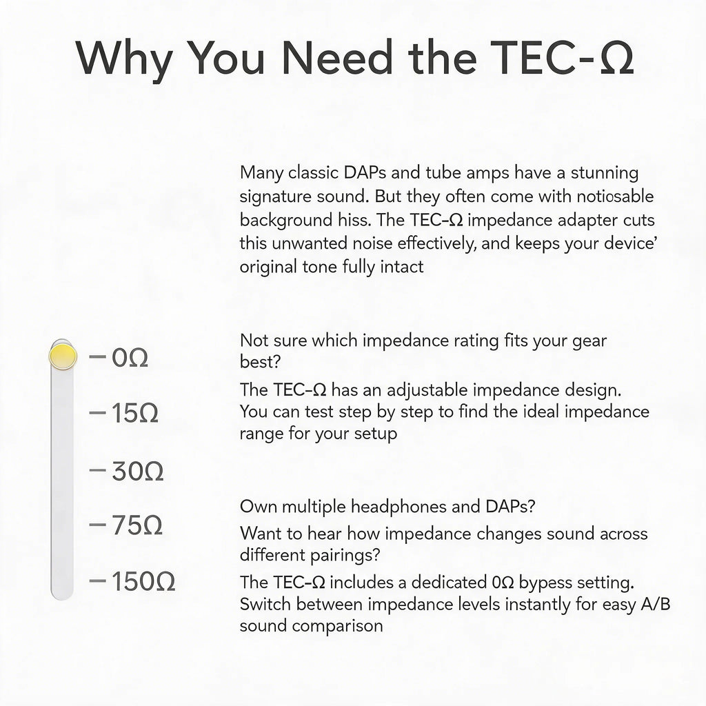 TimeEar TEC-Ω impedance adapter cable 3.5mm to 4.4mm or 4.4mm to 4.4mm, 10cm/40cm