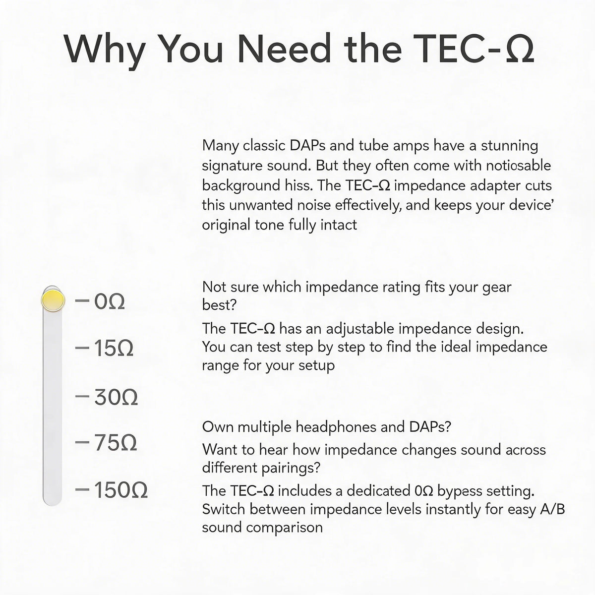 TimeEar TEC-Ω impedance adapter cable 3.5mm to 4.4mm or 4.4mm to 4.4mm, 10cm/40cm