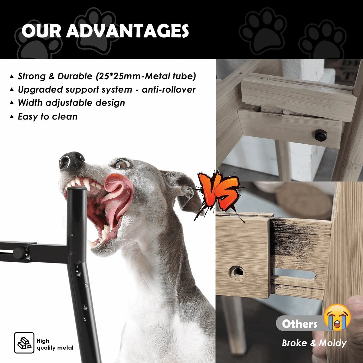 Adjustable Elevated Dog Bowl Stand Metal, Black L/XL, 11 or 13.7 in Tall (No Bowls)