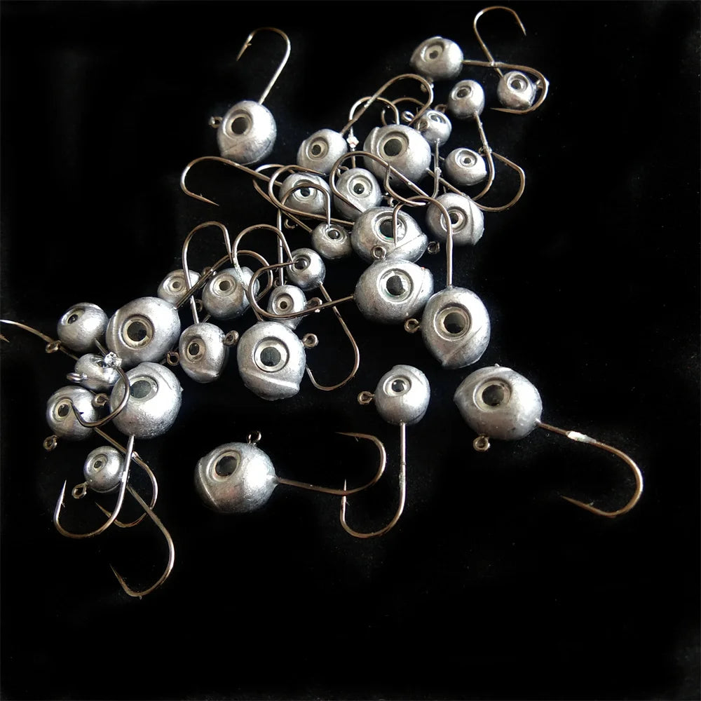 Swolfy 50pcs 1g 1.8g 3.6g 3d eyes AJING Soft Lure Rockfish Fishing Hooks Jig Head Hook For Ultralight AJING Worm