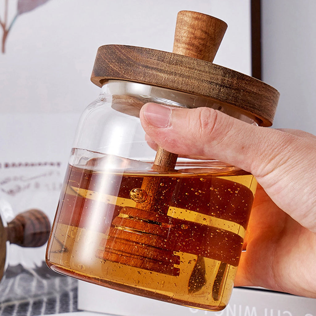 1/3/5PCS Glass Sealed Tank Honey Jar With Wooden Lid Mixing Rod Wood Dip Sticks Transparent Home Sealed Jar Kitchen Storage