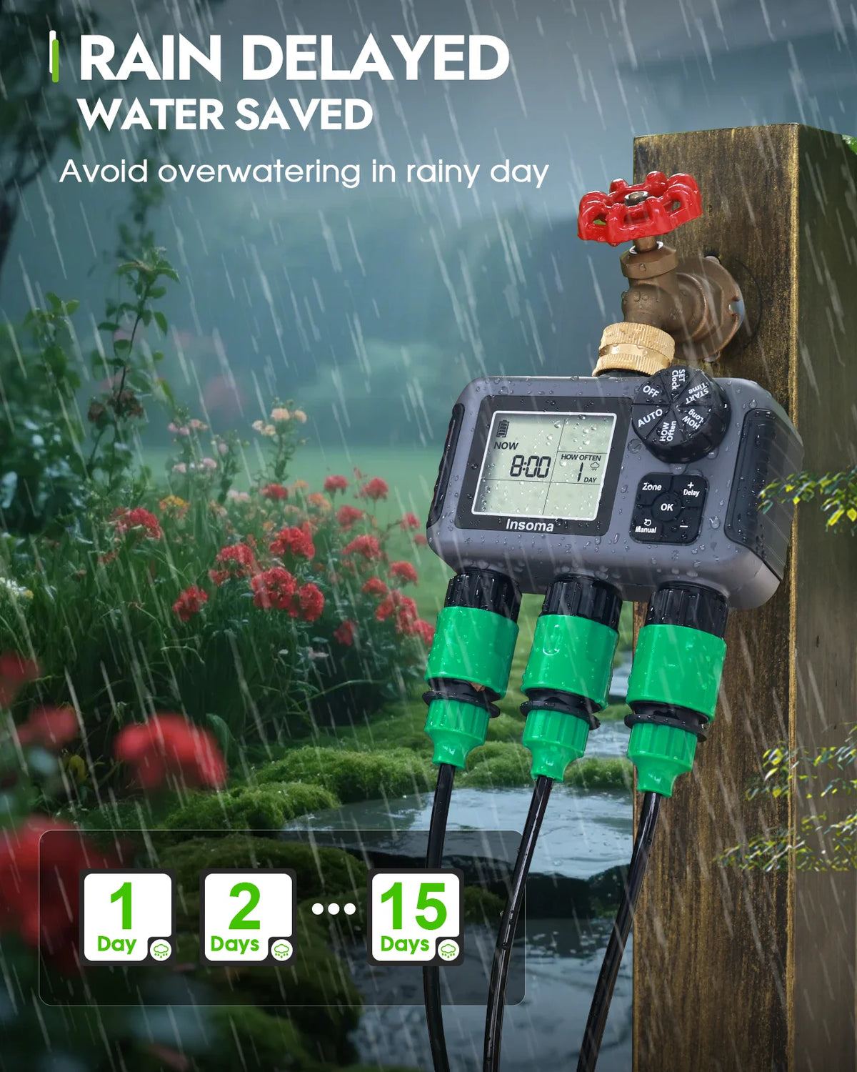 Insome Automatic Water Timer 3 Outlets Dip Watering Hose Faucet Sprinkler Timer Independent Control Programmer for Garden Yard