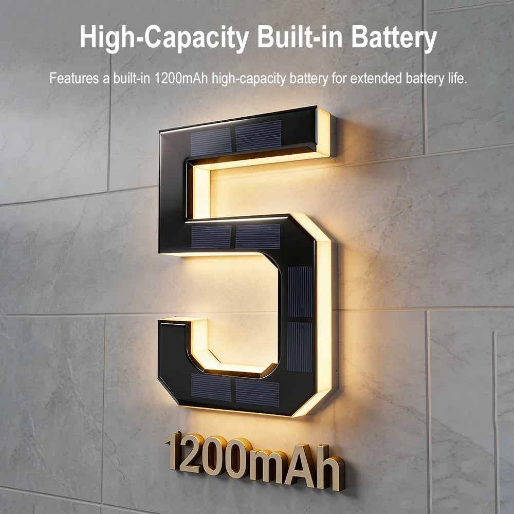 12CM Solar Lighted House Number Outside Light-up LED Address Number Waterproof House Number Light Address Sign Home Decor