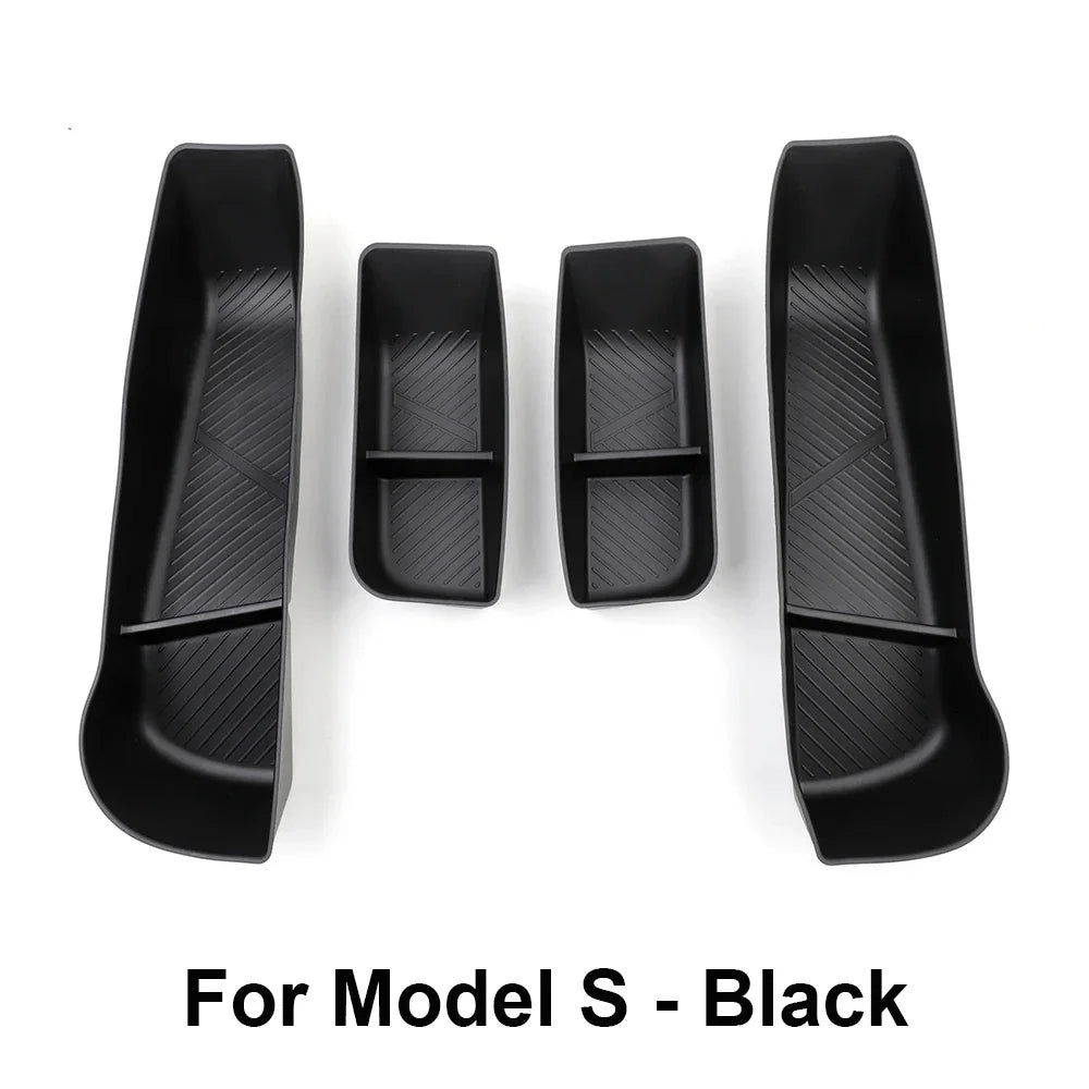 For Tesla NEW Model S X 2023 - 2026 Door Side Storage Box TPE Front Rear Door Handle Organizer Tidying Car Door Slot Accessories