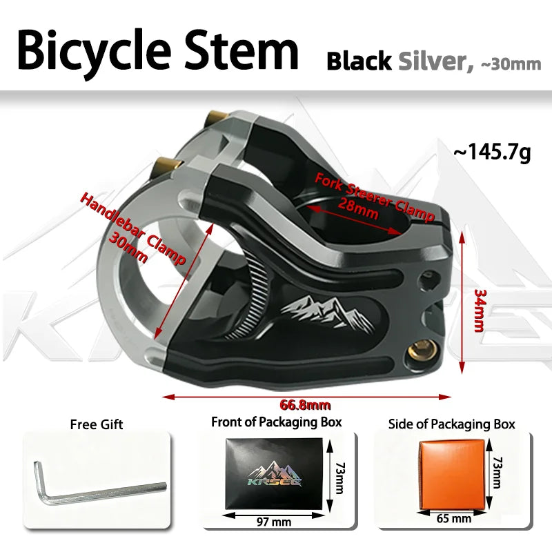 MTB Bike Handlebar Stem 31.8mm Clamp Aluminum Alloy Short Stem, Black/Silver/Orange
