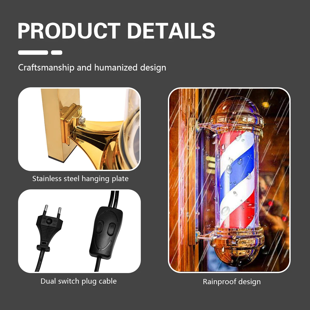 Hairdressing Entrance Lamp Barber Shop Cylindrical Rotating Sign Light Outdoor Shop Name Exclusive Prop Lighting Tool