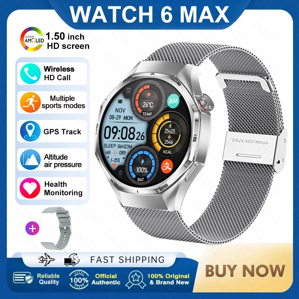 2026 New Watch 6 Max Smart Watch Men GPS Altitude Air Pressure Heart Rate Health Monitoring Bluetooth Call Business Smartwatch