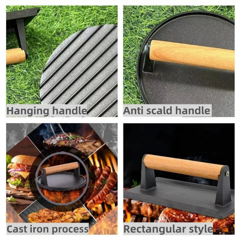 Cast Iron Meat Press, Heavy-Duty Steak & Burger Grill Press for Flat Top, 1pc