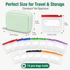 Travel Pill Organizer Case with 14 Reusable Zipper Pouches, Food-Grade Silicone, Black