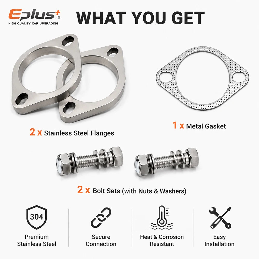 Eplus Car Motorcycle Exhaust pipe Muffler Flange Joint Kit Universal 2 Holes 304 Stainless Steel 51MM 63MM 76MM