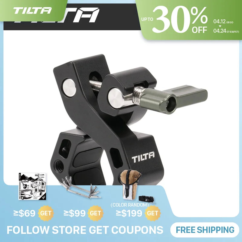 TILTA Accessory Mounting Clamp Metal Super Clamp Magic Arm Clamp Black TA-AMC-B with 1/4" 3/8" Hole for DSLR Camera Monitor LED