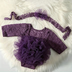 Newborn Lace Flower Headband And Bodysuit Set For 100th Day Baby Photoshoot Outfit Infant Photo Prop Baby Shower Gift