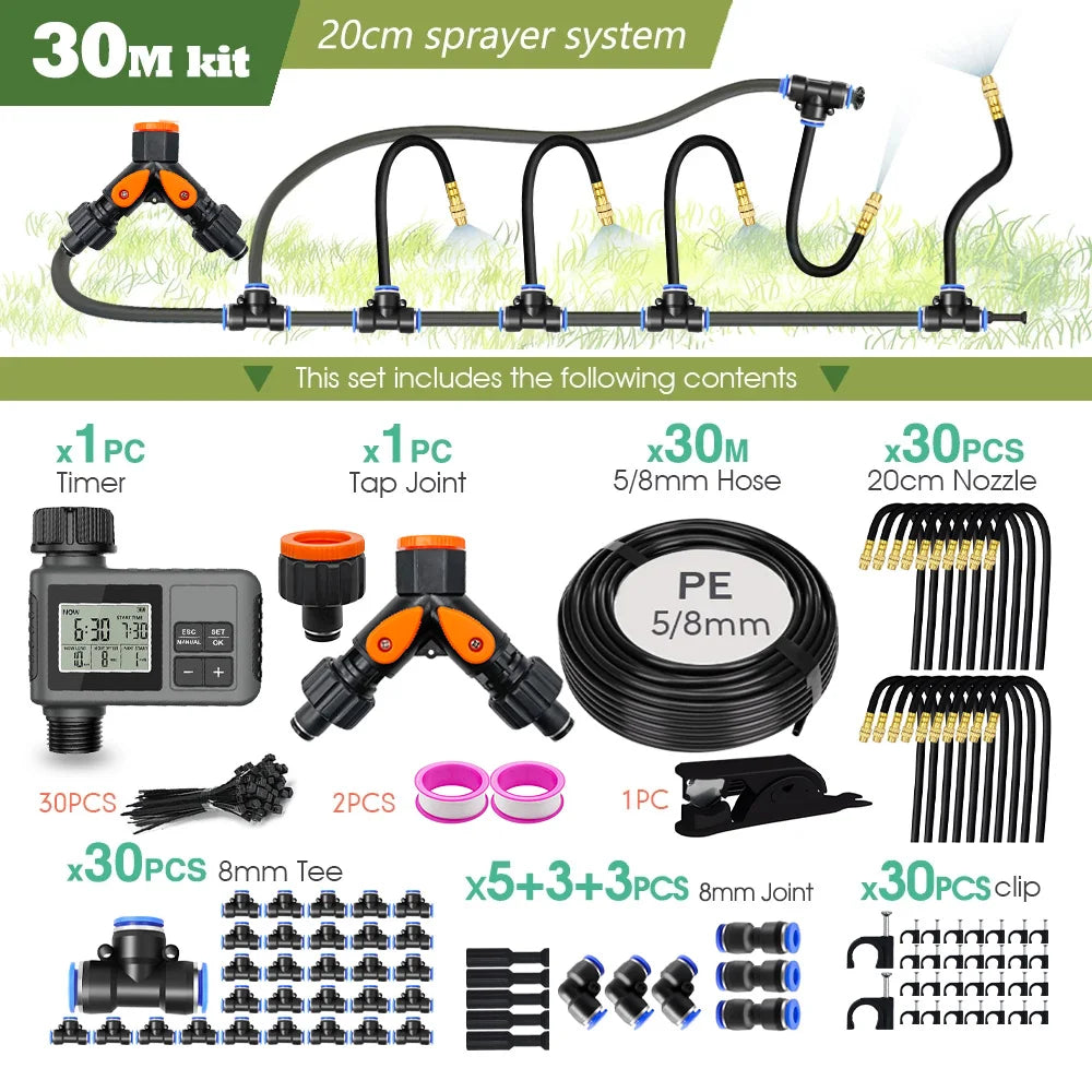 360° Free-bend Misting Nozzle Adjustable Atomizer Sprayer Outdoor Watering Kits Garden Programmable Timer Misting Cooling System
