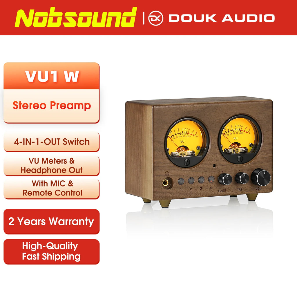 Nobsound VU1-W 4-IN-1-OUT Audio Selector 4-way Stere Switcher Home Preamp VU Meter with Remote Control