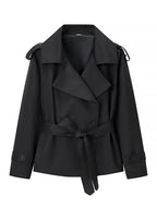 Women Lace Up Loose Trench Coat Fashion Long Sleeves Lapel Wide Shoulder Oversized Windbreaker Lady Commute Street Outerwear