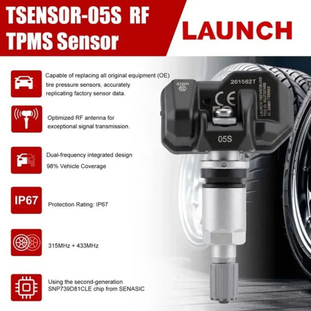 Launch RF TPMS Sensor 315MHz & 433MHz 2 in 1 TPMS Sensor Tire Pressure Scanner Tire Repair Tools with for X431 I-TPMS/CRT5011E