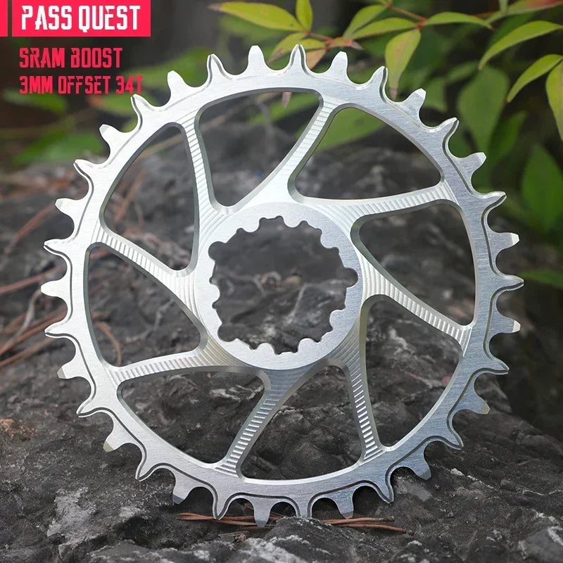 PASS QUEST 3-Bolt 3mm Offset Narrow Wide MTB Chainring for SRAM XX1 Eagle, 28-38T