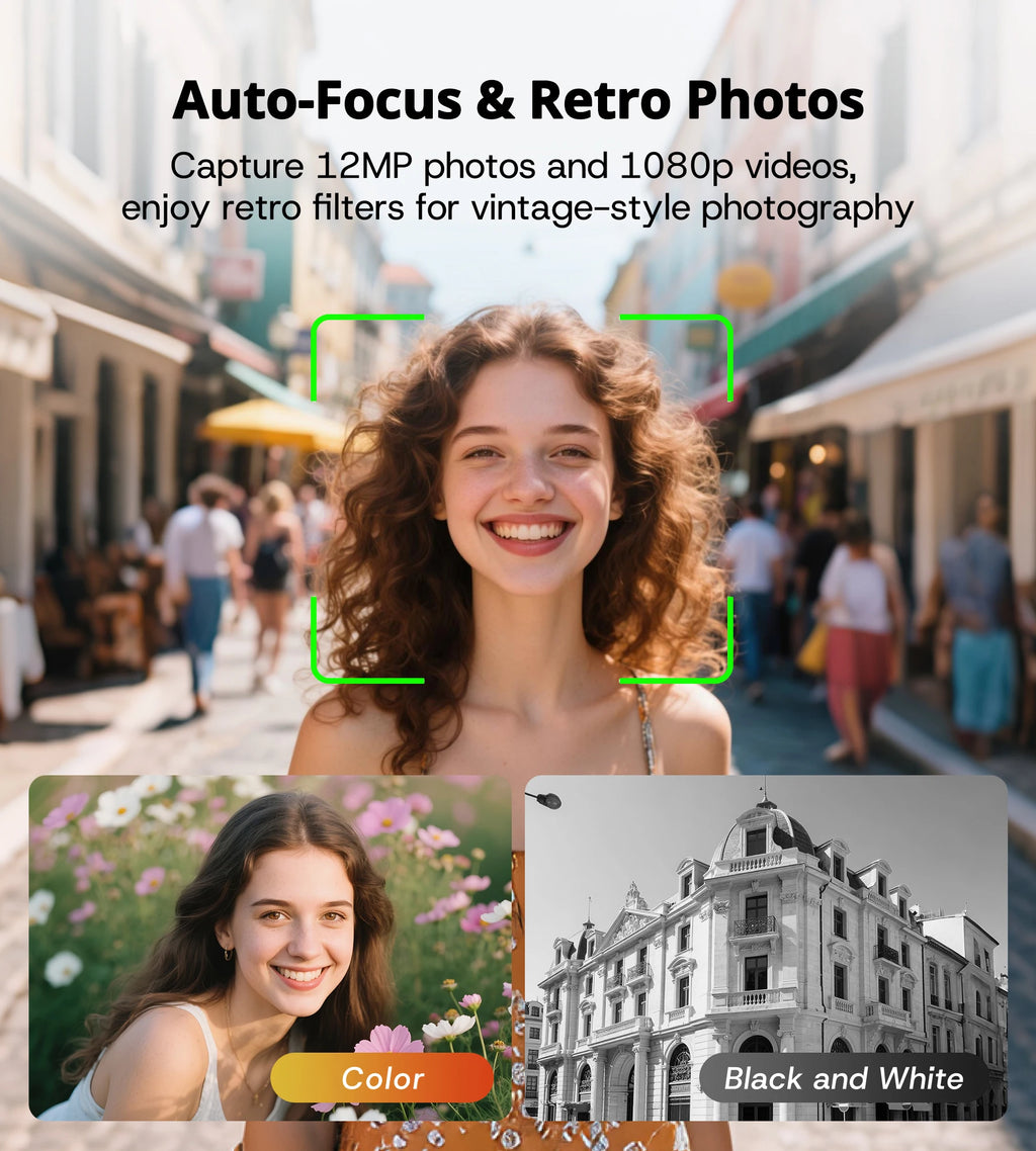 CHUZHAO Retro Mini Digital Camera  Autofocus 12MP, Portable Vlogging Camera with 1080P FHD Video, Perfect Ideal Gift