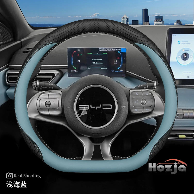 Leather Car Steering Wheel Cover for BYD Dolphin Mini Song Plus Pro Seagull King Yuan Up Sealion 7 Qin Plus 2026 Accessories