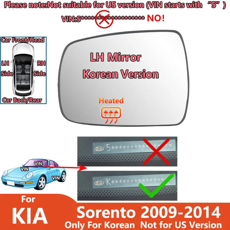 Left Or Right Rearview Mirror For KIA Sorento 2009 2010 2011 2012 2013 2014(not for US version)/ Car Wing Mirror Replace Parts