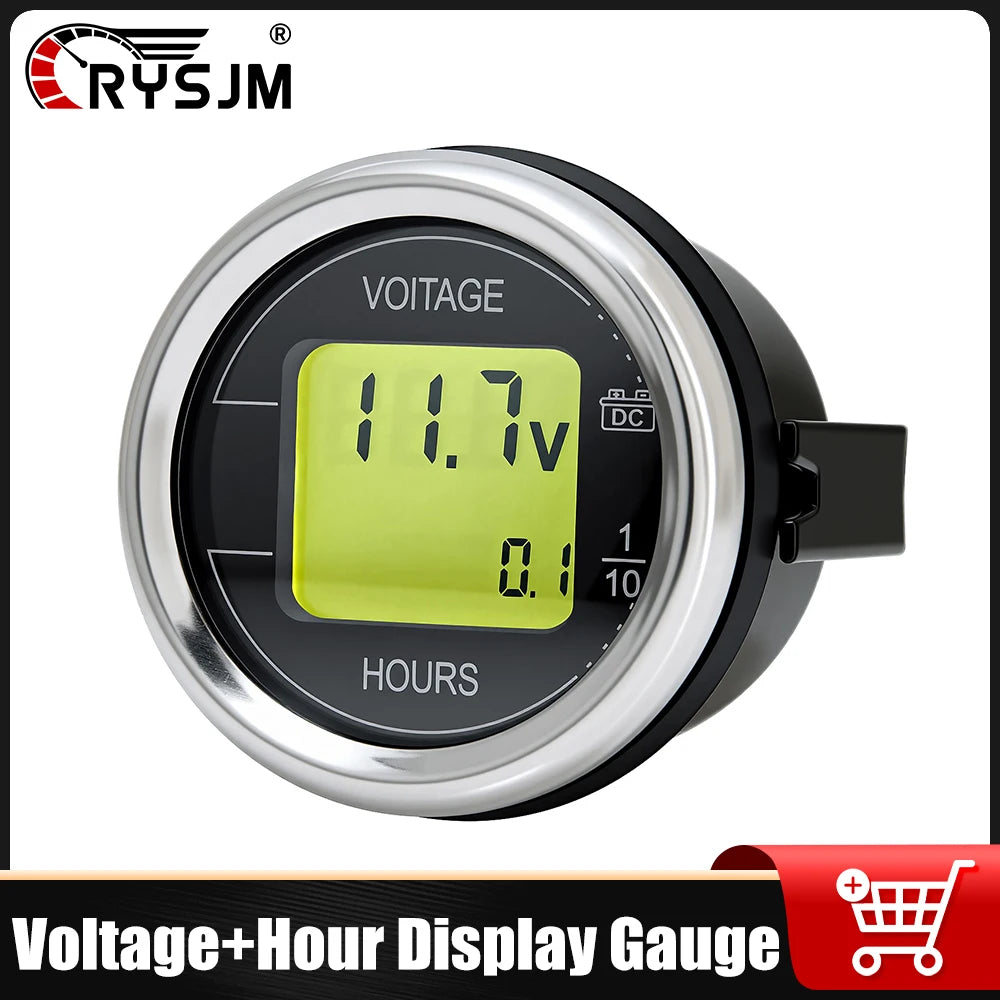 2'' 52MM Car Voltage + Hour Dual Display Gauge LED Digital Meter Waterproof Voltmeter Voltage Meter Volt Detector 12V24V 2 In 1