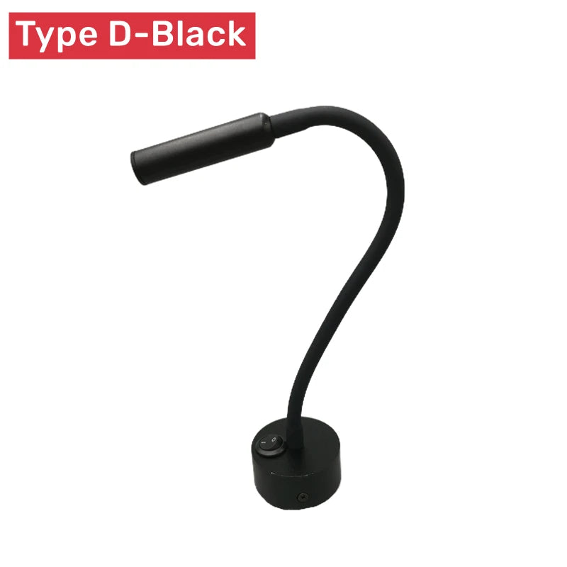Modern LED Reading Wall Lamp 1W/3W Flexible Hose Bedside Wall Mounted Sconce Bedroom Study Book Wall Light With Switch AC85-265V