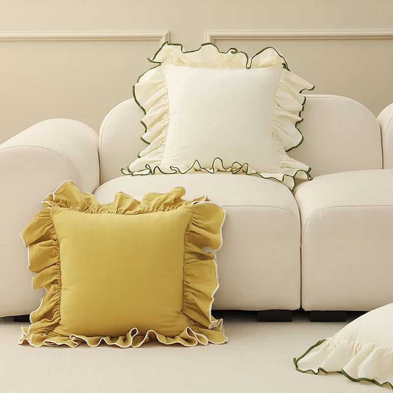45X45cm Home Decor Cotton Ruffles Pillow Cover Sofa Decorative Cushion Cover Beige Pink Princess Throw Pillow Case Pillowsham