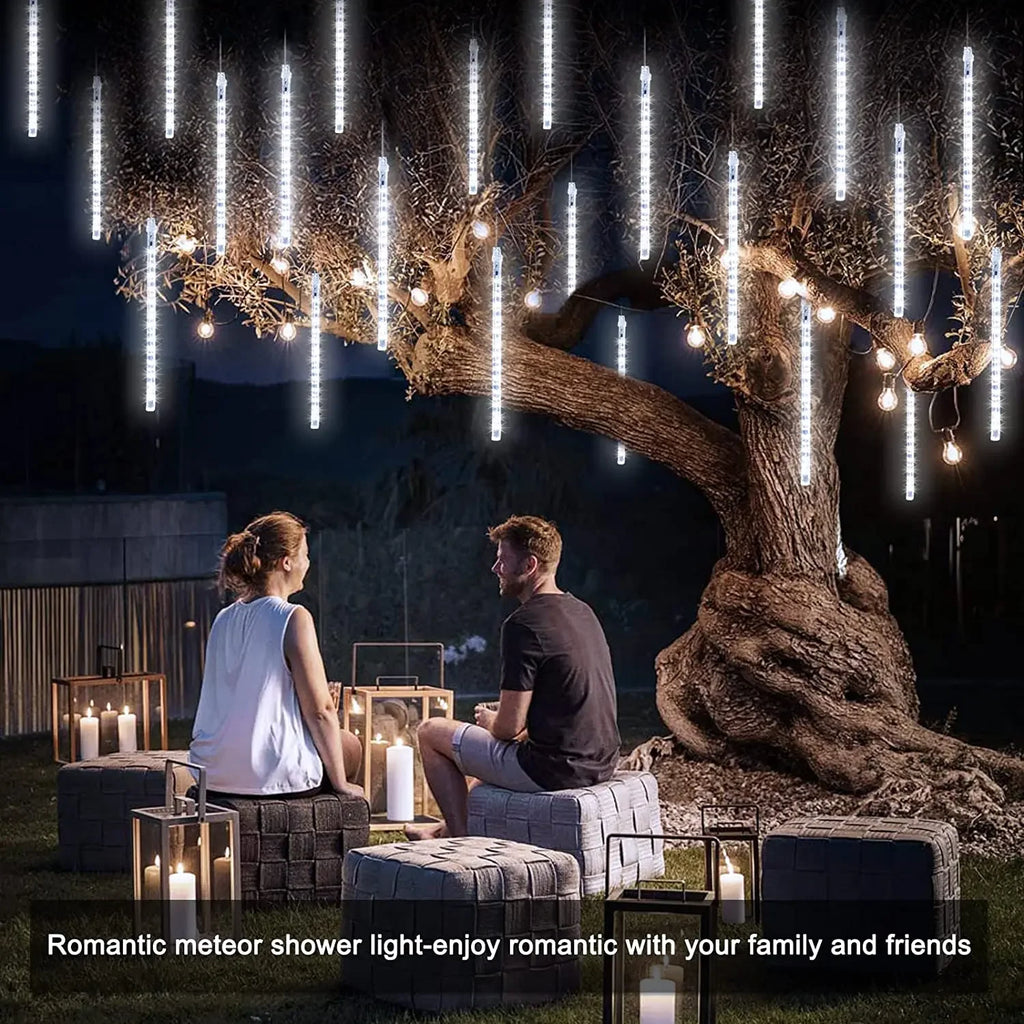 Solar LED meteor shower tube lights, waterproof outdoor falling raindrop, 8 tubes 30cm/50cm