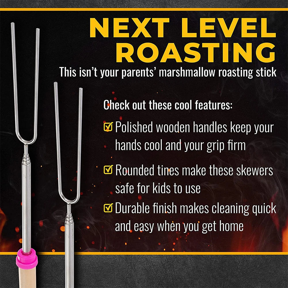LMETJMA Telescoping Marshmallow Roasting Sticks 8pc Stainless Steel BBQ Skewers