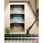 10W LED Desk Lamp with Clamp Swing Arm Eye-Caring Dimmable Desk Light 10 Brightness Levels 3 Modes USB Charging