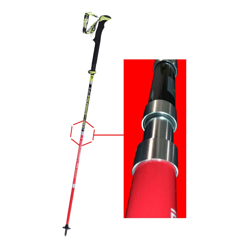Folding carbon fiber trekking pole quick lock 115-135cm, black/red, 1pc or 2pc