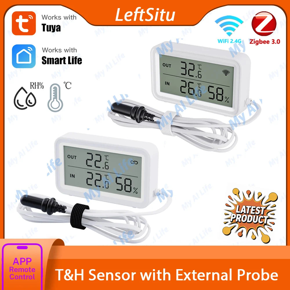 Tuya Smart WiFi Zigbee Temp Humidity Sensor 2.36"LCD External Temperature Probe Fridge Fish Tank Work With Google Home Yandex