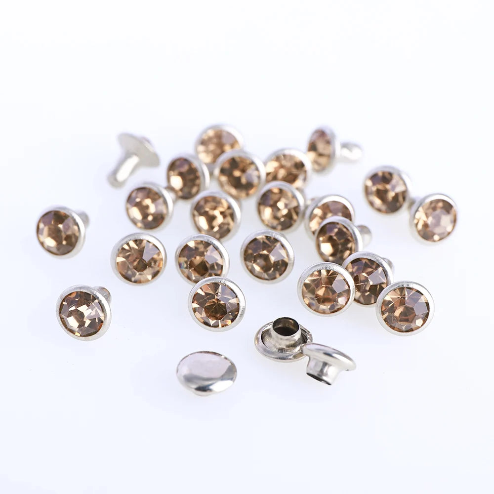 100 Sets 6/8mm Glass Rivets Rhinestone Glitter Crystal AB Silver Edge Stones Studs With Care Rhinestones for DIY Crafts Leather