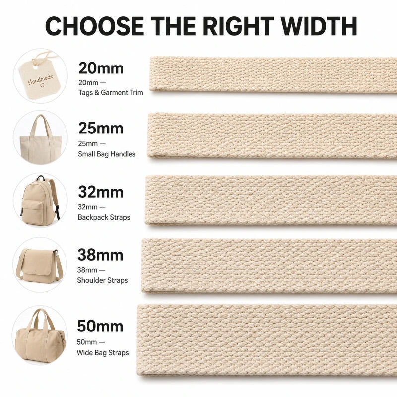 5Meters 1.3mm 20-50mm Cotton Webbings Tape for Bag Strap Backpack Label Ribbon Band Clothes Bias Binding DIY Sewing Accessories